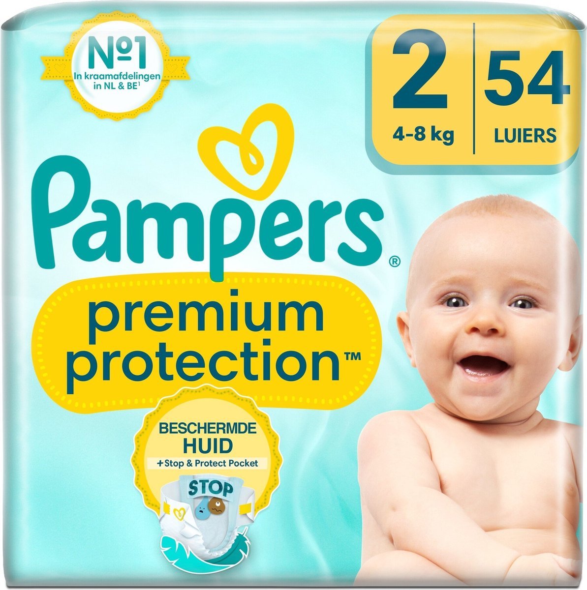 68ae0dd130810a4907f70aa65bc35c4f894fc40586d122d74910e.jpg Pampers - Premium Protection - Maat 2 - Small Pack - 54 luiers - 4/8 KG - Afbeelding 1