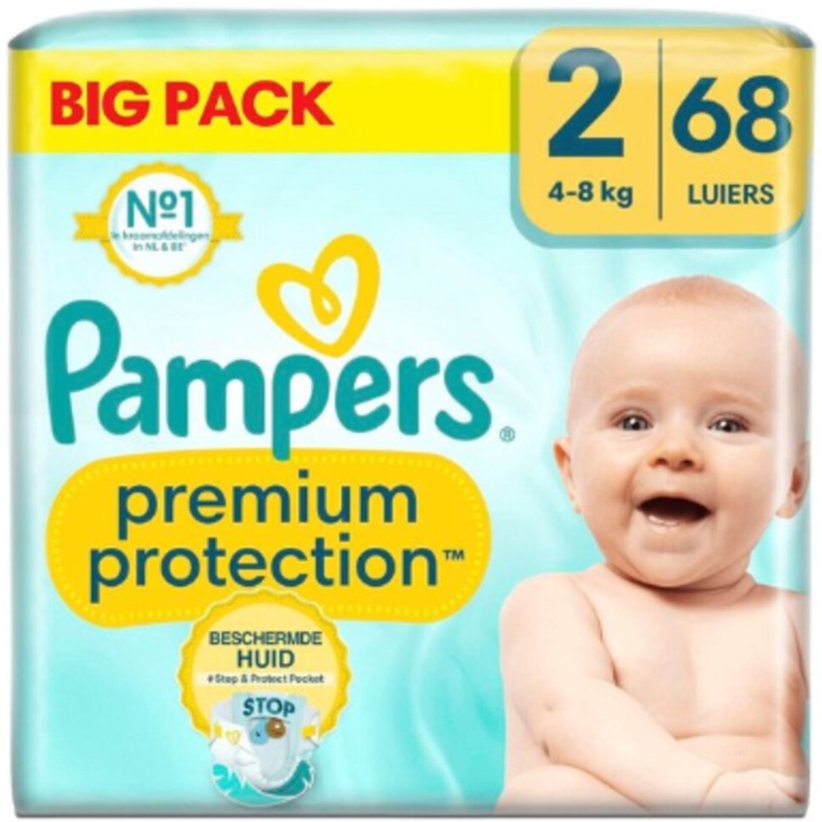 68ae3d4781fece7eba27d728bb422a5fb050264e9e04254fd6657.jpg Pampers Premium Protection Luiers Maat 2 (4-8 kg) - 68 stuks - Afbeelding 1