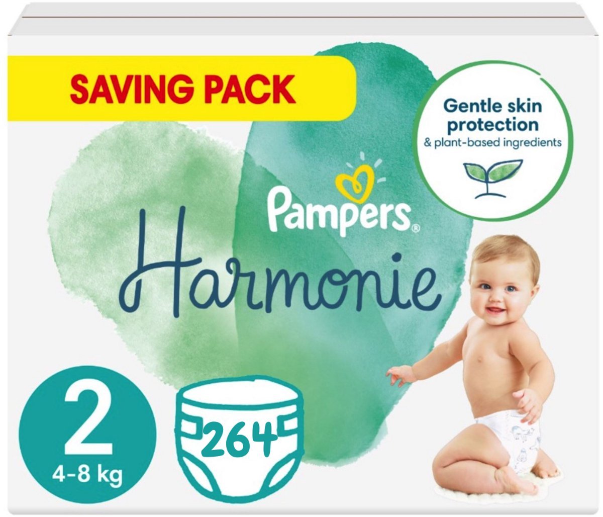 68ae3e012db6cbf5937a12dfd1d0dff44a1858763cf82bb032a84.jpg Pampers - Harmonie - Maat 2 - Mega Maandbox - 264 stuks - 4/8 KG - Afbeelding 1
