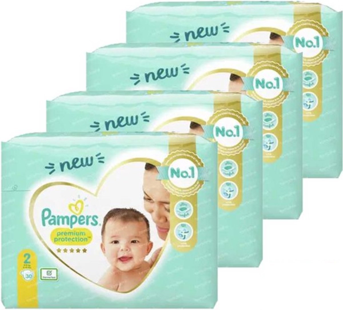 68ae3e3bc9defd81fc4264e080380121f96e5c9b29a1380eab9fe.jpg Pampers Premium Protection Luiers - Maat 2 - 120 stuks (4x30) - Afbeelding 1