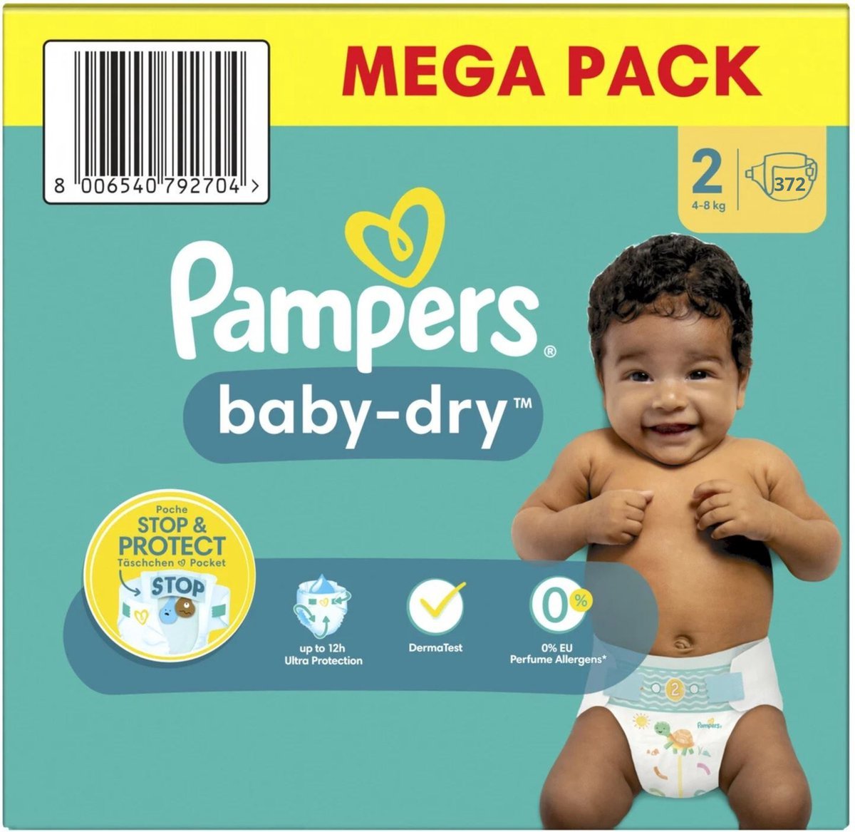 68ae3f02bea049f6d949925e93f4b45058fe258a55a76cc6c2019.jpg Pampers Baby-Dry luiers - Maat 2 - 372 luiers (4-8 KG) - 3 x 124 stuks - Voordeelverpakking - Afbeelding 1
