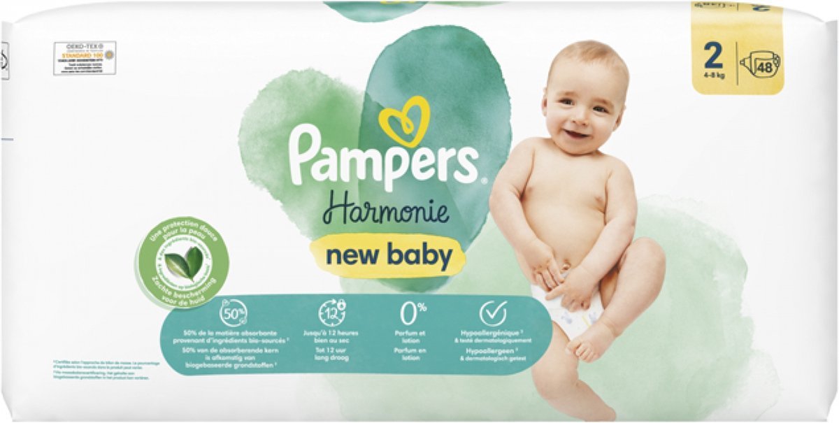 68ae3f42474cd9b026dbb552479b6100bafdf8609f9f31279d432.jpg Pampers New Baby Harmonie 48 Luiers Maat 2 (4-8 kg) - Afbeelding 1
