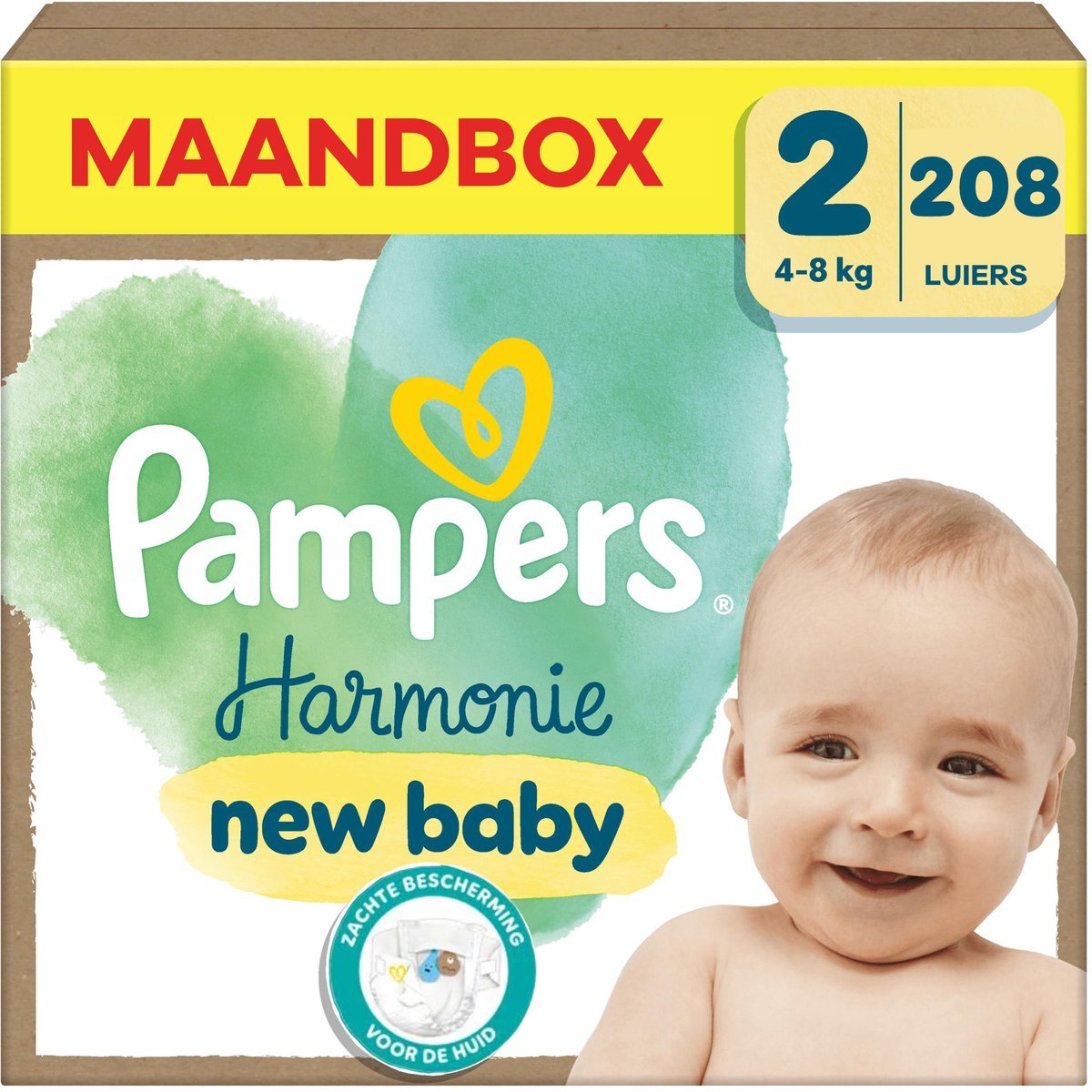 68ae40c41ffd5671bc6284cd54f30a3ffd8a04618f879e856cb81.jpg Pampers - Harmonie - Maat 2 - Maandbox - 208 stuks - 4/8 KG - Afbeelding 1