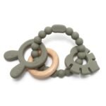 Zacht & Hard | Konijn & Blad RAMMELAAR Hout & Siliconen Bijtring | Olijf