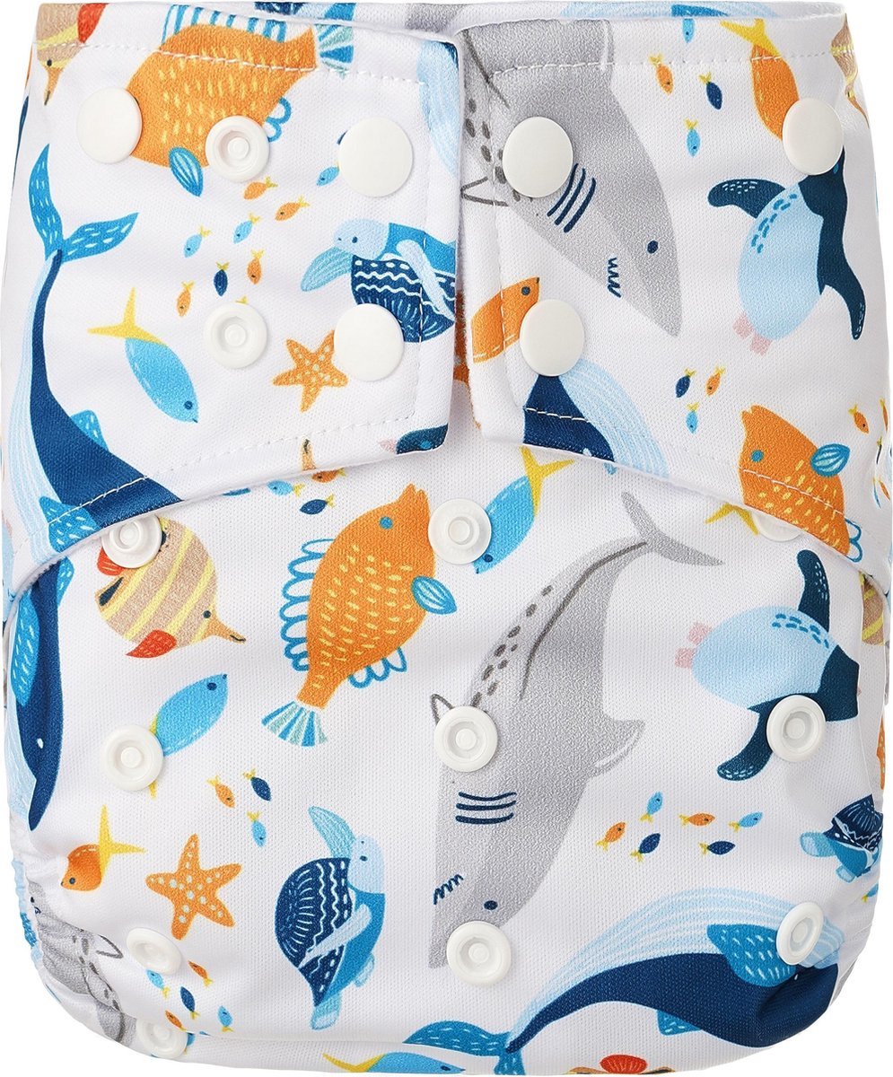 68dc0563c84acaf5af72245c93ae4b7b403602e70520051f8d447.jpg HappyBear - Pocketluier Zeedieren | 4-15kg - Onesize - Wasbare luiers - Herbruikbare luiers - Afbeelding 1
