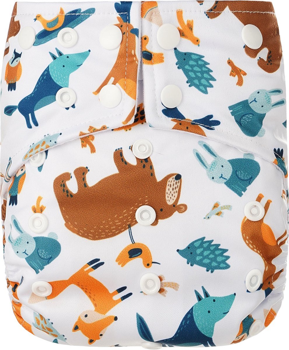 68dc10002a1aa0c521ea129e0df6a600daf24443b5e94c640914b.jpg HappyBear - Pocketluier Bosdieren | 4-15kg - Onesize - Wasbare luiers - Herbruikbare luiers - Afbeelding 1
